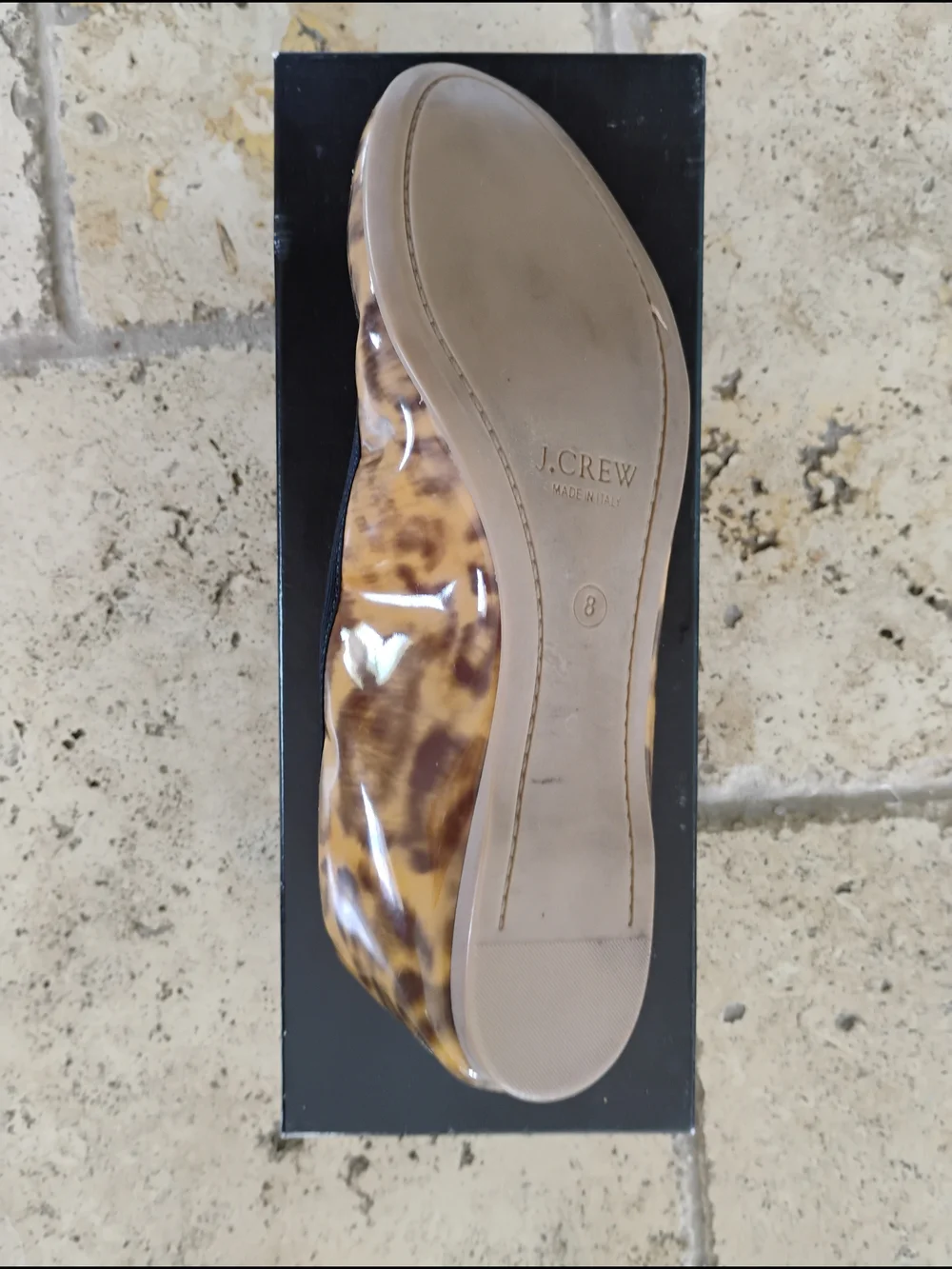 J. Crew Leopard-Print Patent Ballet Flats in Tan with Black Trim